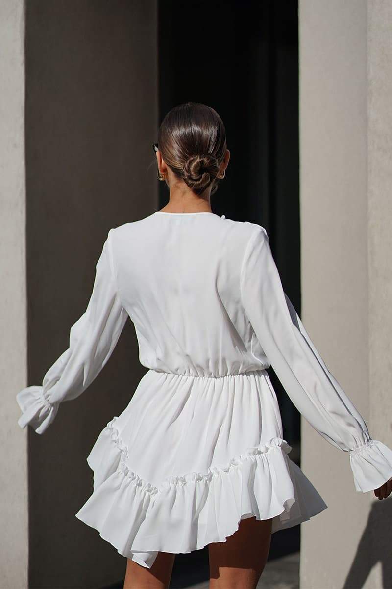 Olyssa Sharon V Yaka Volanlı Mini Elbise