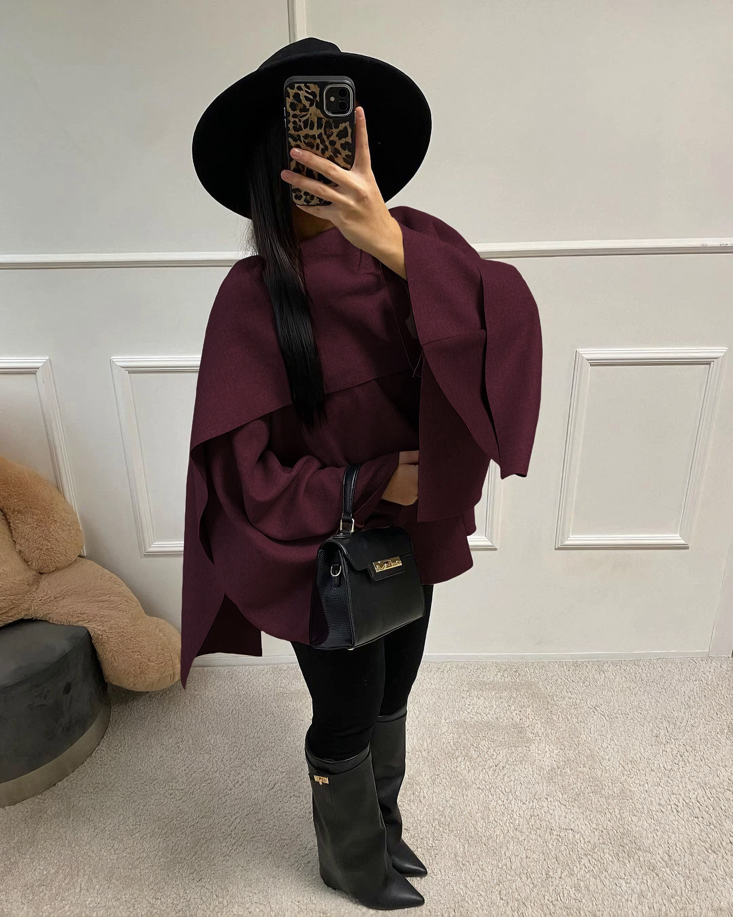 Bordo Şık Eşarp Yaka Ceket