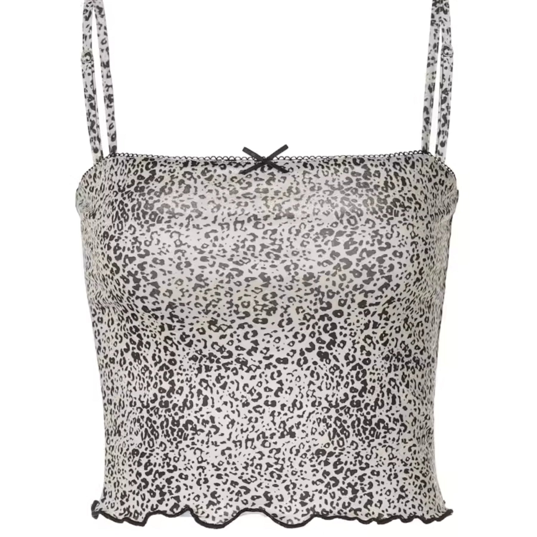 Grecia Leopar Desenli Crop Bluz Premium Polyester Pamuk