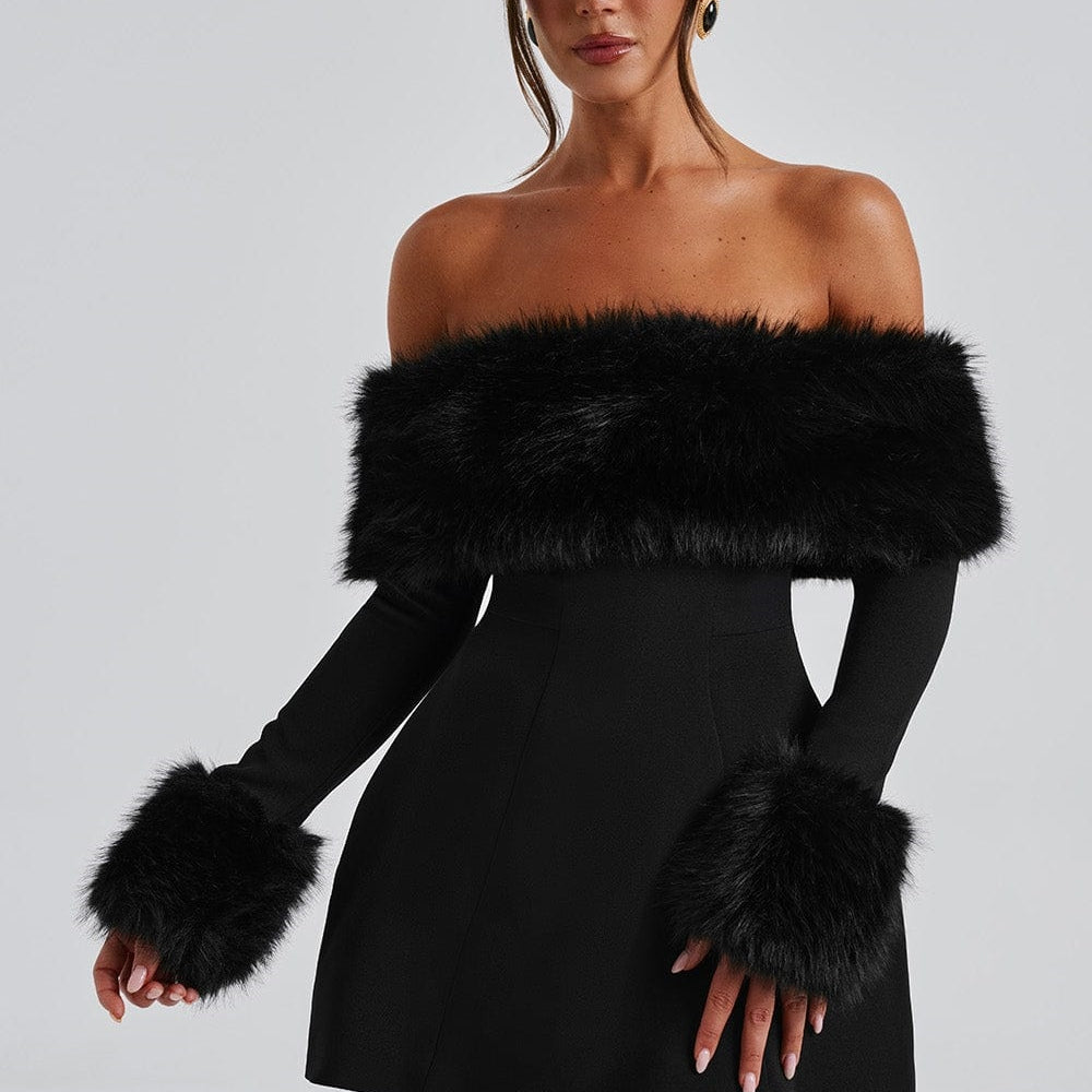 Olyssa Regina Kürk Yaka Mini Elbise