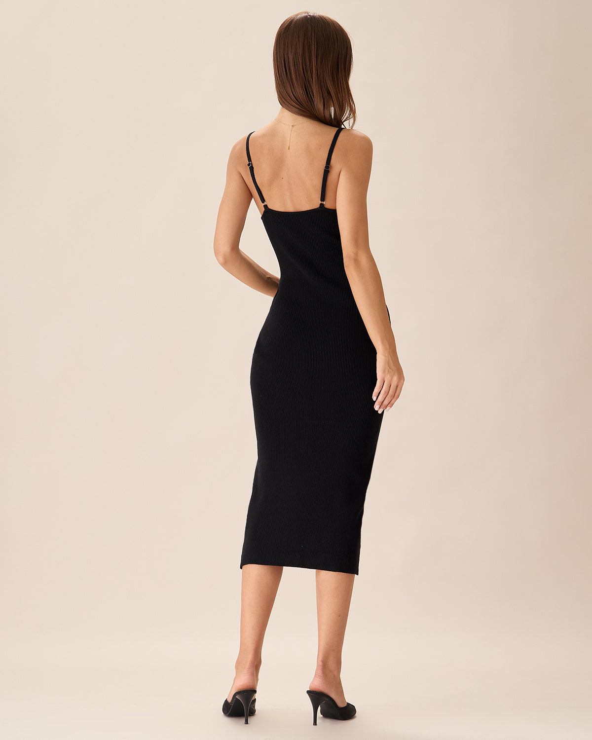 Olyssa Siyah U Yaka Düğmeli Slip Kazak Elbise